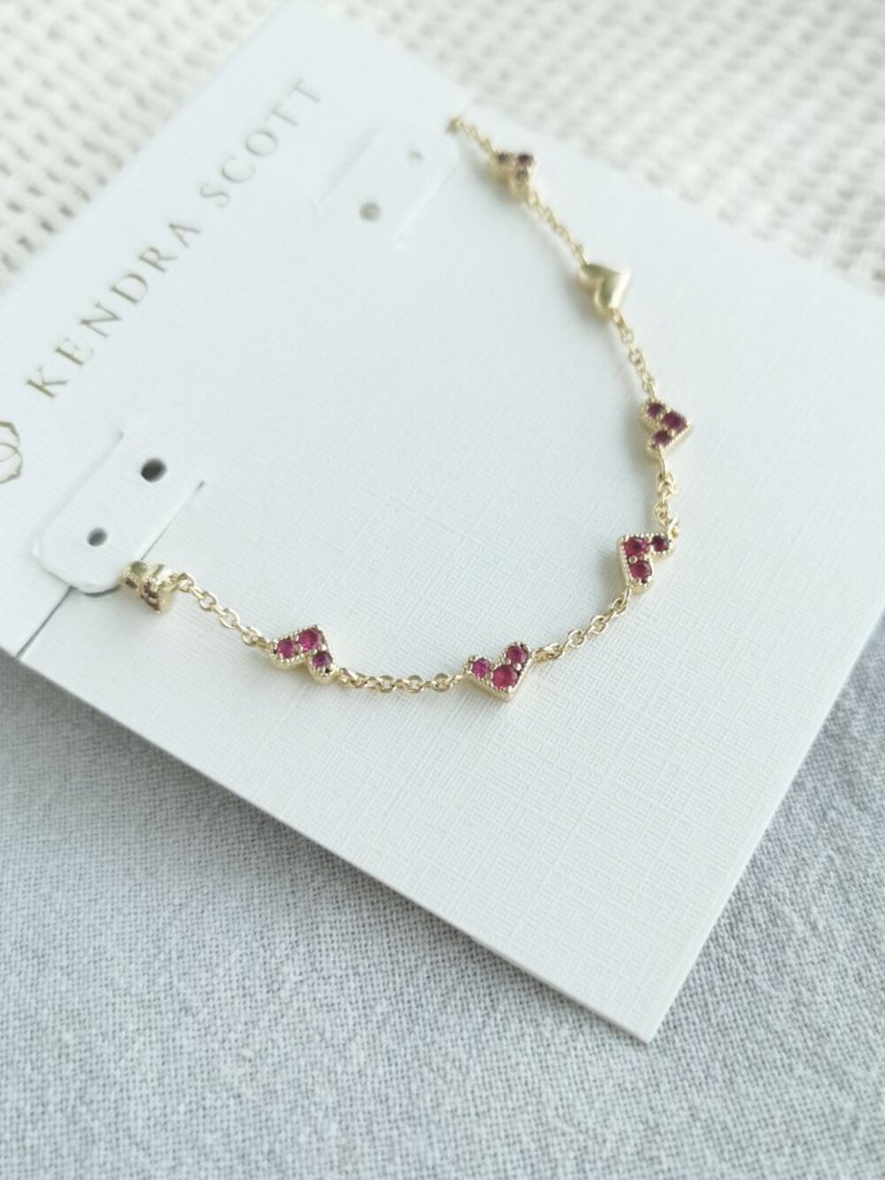 Kendra Scott Haven Heart Gold Chain Bracelet - Pink Crystal - Picture 2 of 4